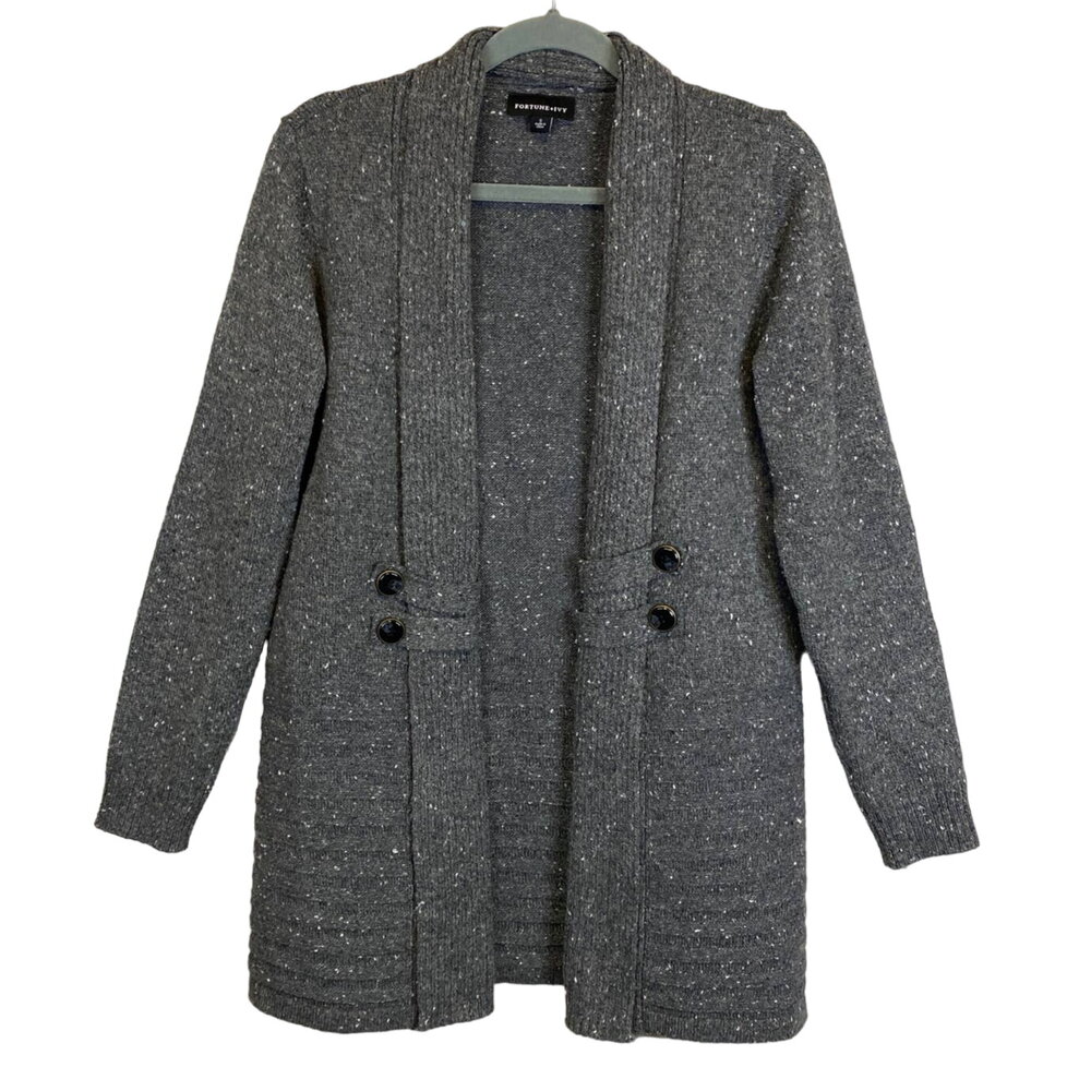 Fortune + Ivy Gray Shawl Collared Cardigan Stitch Fix Open Front Long Line